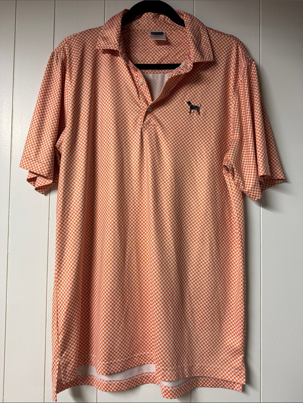 Men's Orange Checkered University of Tennessee Polo with Dog Emblem